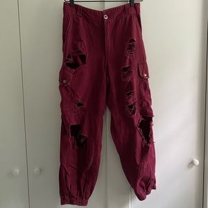 CARMAR maroon distressed cargo pants